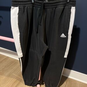 Mens black with white detail Adidas sweatpants